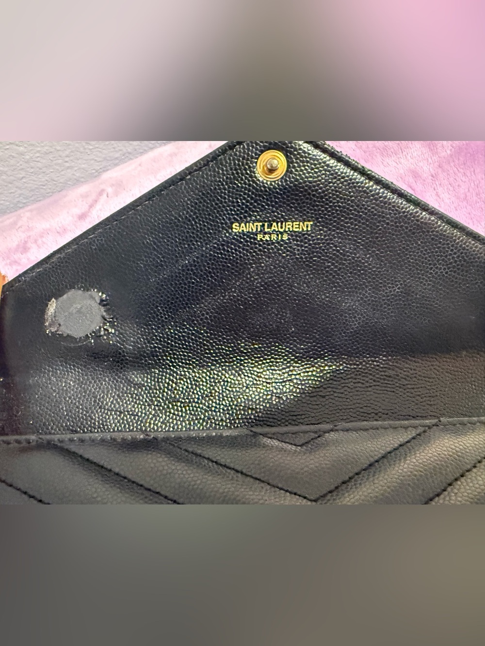 Authentic YSL Black Grained Leather Cassandre Matelassé Large Flap Wallet - Picture 11 of 14